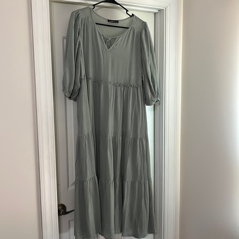 Light green midi dress.